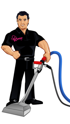 cartoon of the owner in uniform holding a carpet carpet tool