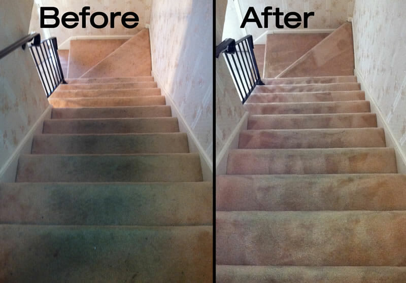 stairs before and after cleaning - KLEVER Carpet Cleaning